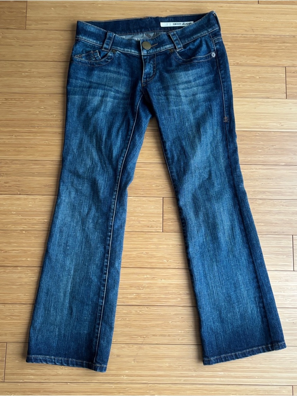 Y2K vintage DKNY embroidered pocket low rise bootcut jeans petite